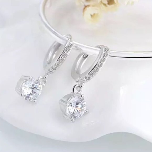 New Sterling Silver Huggie Hoop Crystal Earrings - Picture 8 of 9